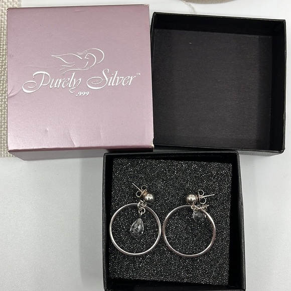 Purely Silver 999 Stud Hoop Earrings with Swarovski Crystals - Picture 6 of 10